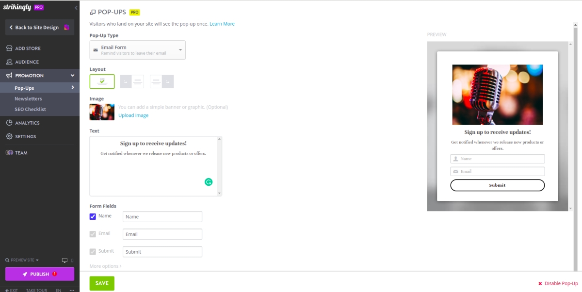 publish pop up publish pop up